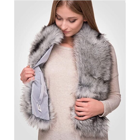 Luxury Silver Fox Real Look Faux Fur Scarf Neck Warmer Fur Collar Shawl Wrap - Picture 3 of 6